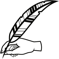Hand with quill pen
