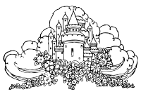 Castle with clouds and flowers