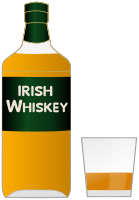 Bottle of Irish whiskey and a glass