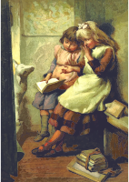 Girls with a lamb