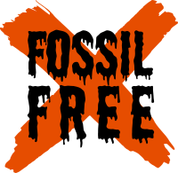 Painted orange X mark: Fossil Free
