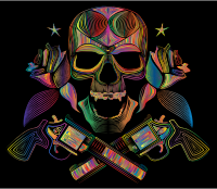 Flowers And Firearms Skull Line Art Polyprismatic