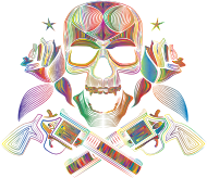 Flowers And Firearms Skull Line Art Polyprismatic No BG
