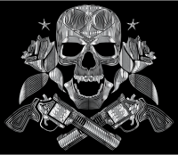 Flowers And Firearms Skull Line Art Polished Chrome