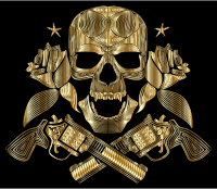 Flowers And Firearms Skull Line Art Gold