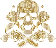 Flowers And Firearms Skull Line Art Gold No BG