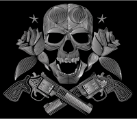 Flowers And Firearms Skull Line Art Duochrome