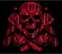 Flowers And Firearms Skull Line Art Crimson