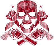 Flowers And Firearms Skull Line Art Crimson No BG