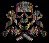Flowers And Firearms Skull Line Art Chromatic