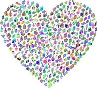 Isometric Valentines Icons Heart Prismatic