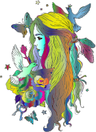 Girl With Long Hair Line Art Colored