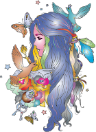 Girl With Long Hair Line Art Colored 2