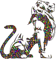 Stylistic Lion Silhouette Circles Polyprismatic