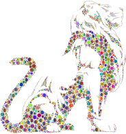 Stylistic Lion Silhouette Circles Polyprismatic No BG