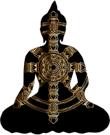 Sitting Buddha Silhouette With Dharma Wheel Gold