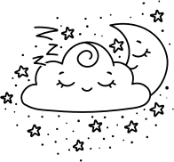 Kawaii Crescent Moon And Cloud Line Art