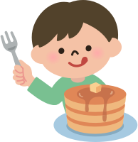 Boy eating pancakes
