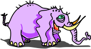 purple elephant with yellow teeth