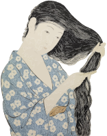 Hashiguchi Goyo Woman In Blue Combing Her Hair