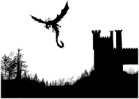 Dragon Hovering Over Countryside Silhouette By matahari22