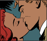 Kissing retro couple in square