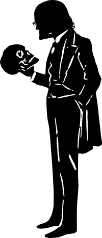 Male silhouette holding a skull
