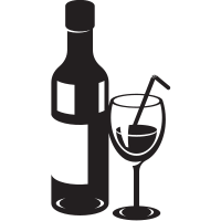 Silhouette of a bottle and drinking glass