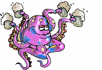 An Octopus drinking beer
