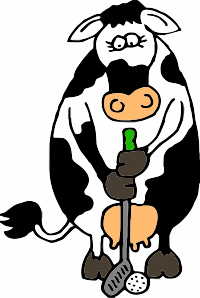 A cow playing golf