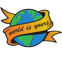 World globe with a ribbon