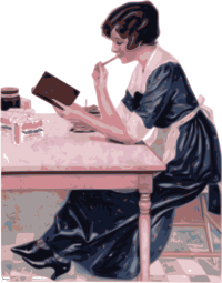 Woman Reads at Table