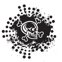 Human skull black ink spatter