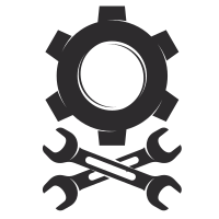 Silhouette of a cog and a wrench