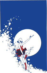Waves Moon and Lady in a Red Dress