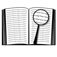 Open book with magnifying glass
