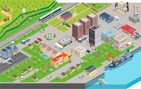Active City with Many Buildings