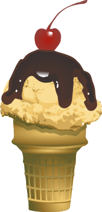 Ice cream cone with fudge and cherry