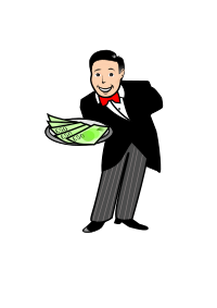 Butler / Waiter Giving a Plate of Cash