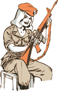 Lady with an M16 Rifle Sitting Down