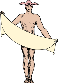 Naked rabbit man with banner (colour)