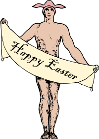 Naked Rabbit Man wishing Happy Easter
