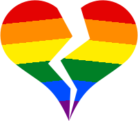 Broken heart with gay pride colors