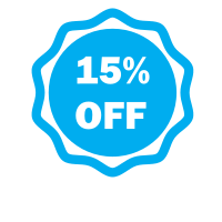 15 percent off blue sticker