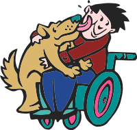 dog with boy in wheelchair