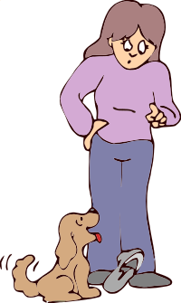 woman scolding dog