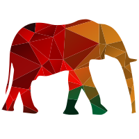 Elephant silhouette colour low poly