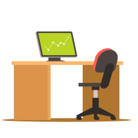 Chair, table and computer