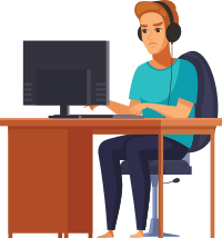 Young Man Sitting At Computer Desk