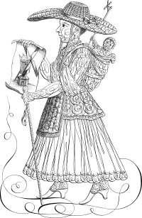 Dutch Woman With Baby Calligraphic Line Art